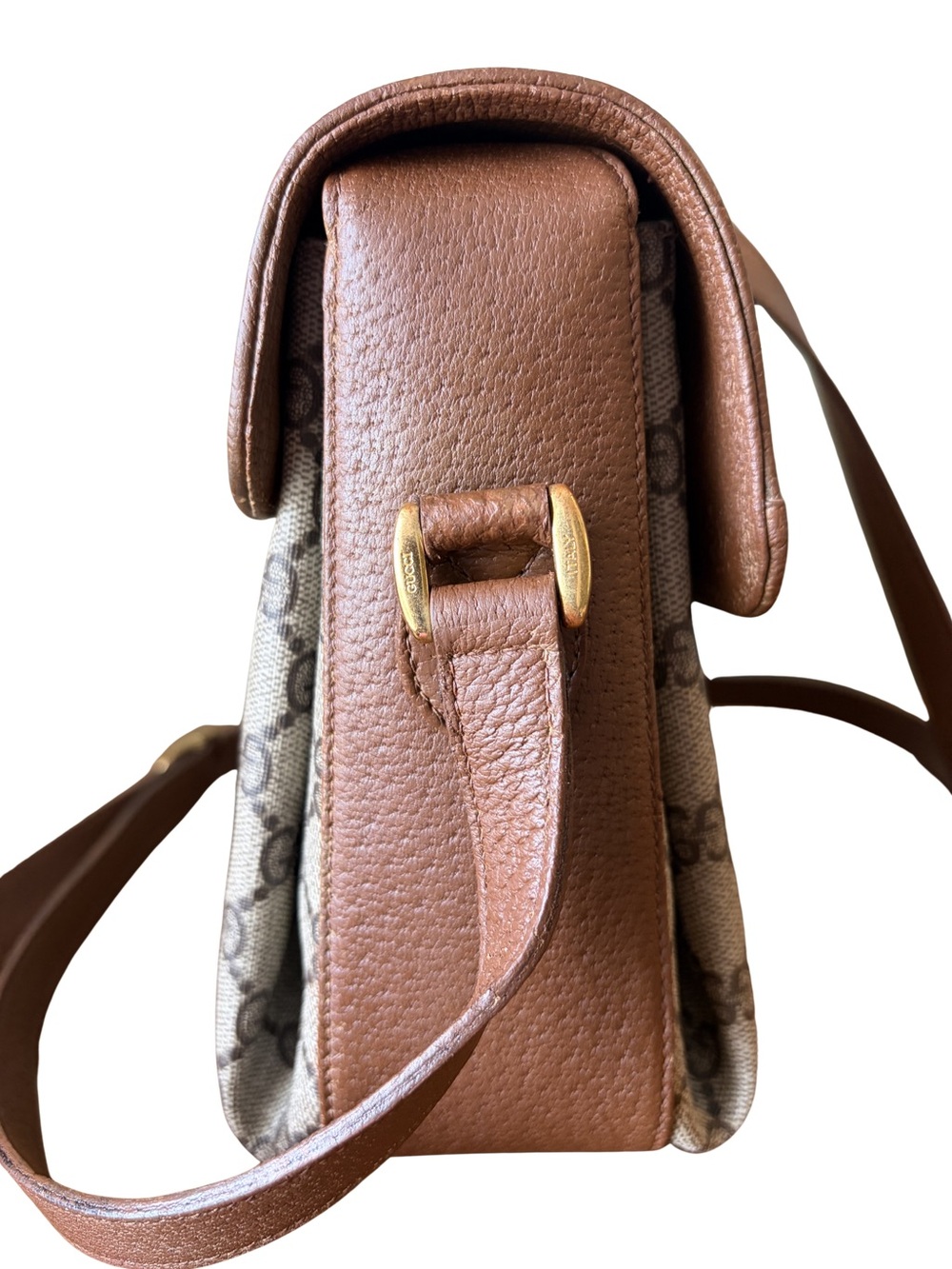 Gucci Beige GG Supreme Canvas Crossbody with Brown Trim and Green-Red Web - Picture 4 of 15